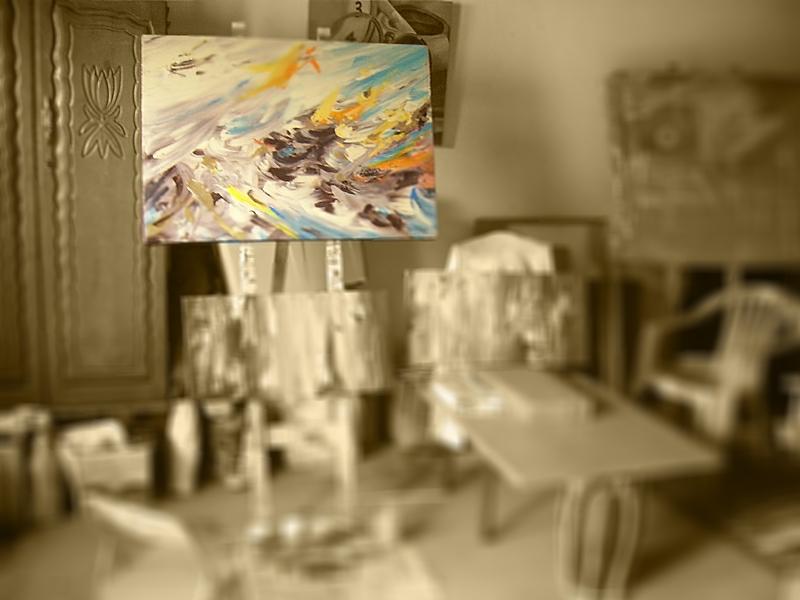 abstract painting in studio ebb and flow
